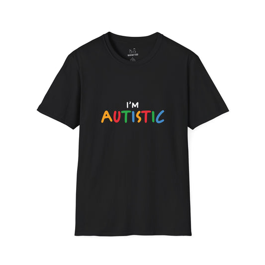 "I'm Autistic" funny statement shirt from a matching couple t-shirt set.