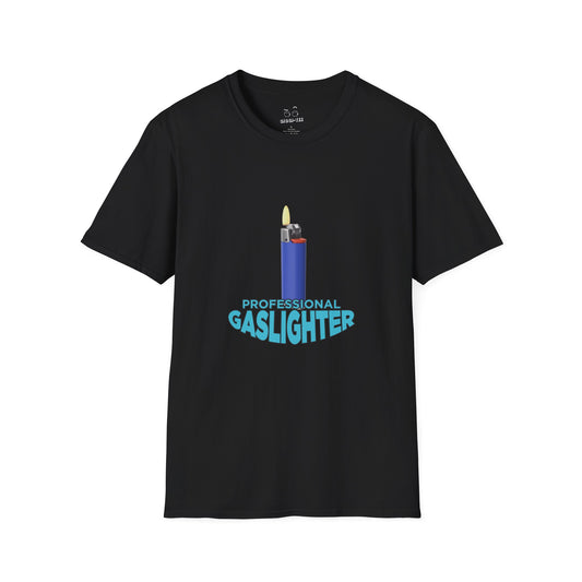 T-shirt featuring a detailed illustration of a classic metal pocket lighter with the bold text "Professional Gaslighter."