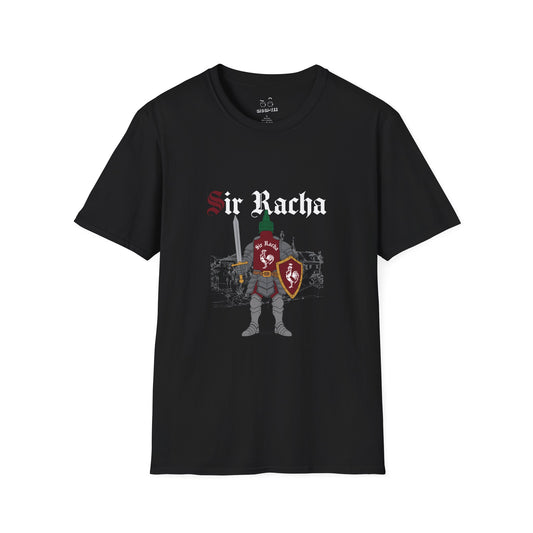 Sir Racha funny sriracha hot sauce bottle in medieval knight armor shirt