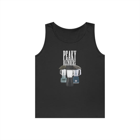Funny Peaky Blenders design featuring three blenders styled as gangster characters in flat caps with a minimalist parody crime drama aesthetic.
