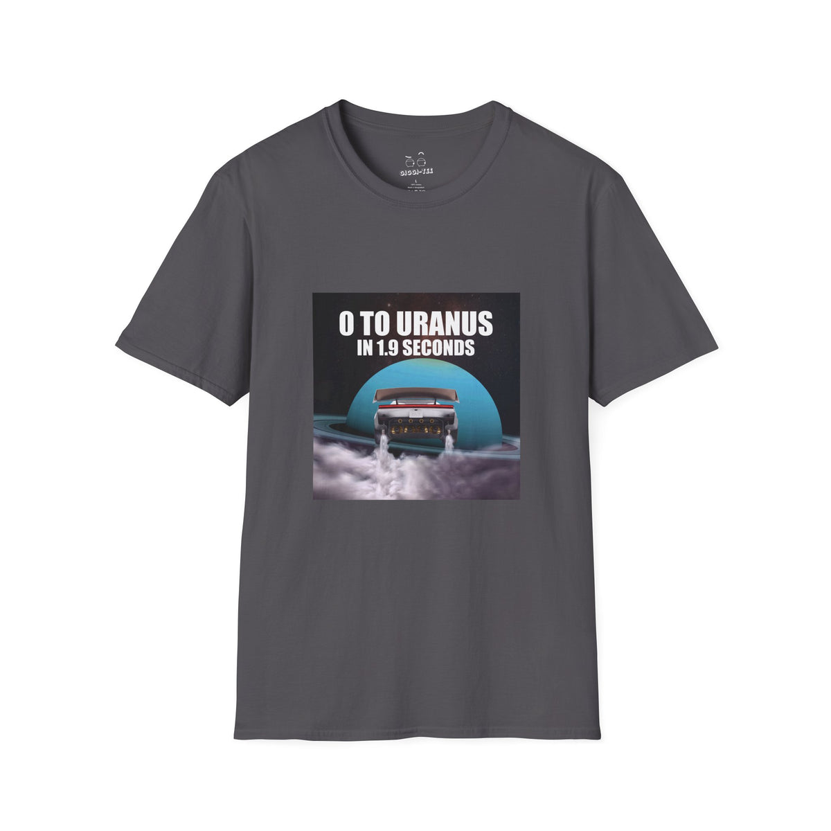 Funny Tesla Roadster meme graphic featuring a futuristic electric sports car racing toward Uranus with the text “0 to Uranus in 1.9 Seconds,” parodying Tesla's acceleration claim with a cheeky space pun.