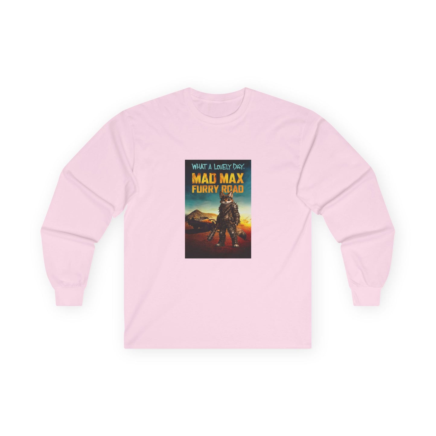 Mad Max Furry Road long sleeve shirt with furry character parody artwork inspired by a post-apocalyptic movie poster.
