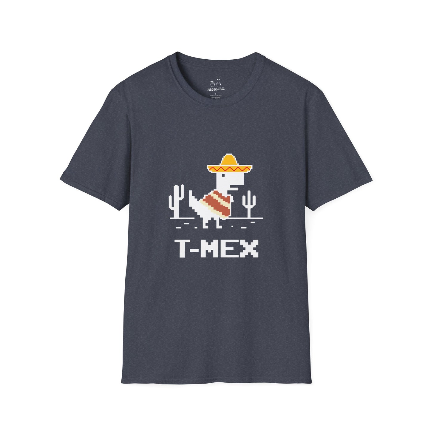 T-Mex Mexican T-Rex wearing a sombrero and poncho in 8-bit pixel art