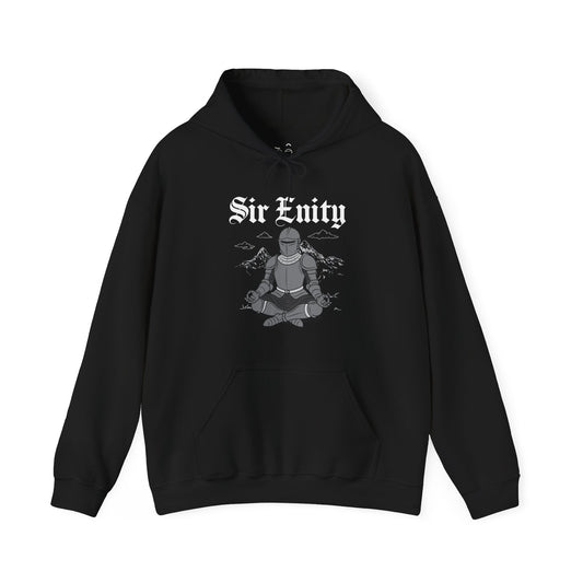 Sir Enity hoodie graphic showing a meditating knight in shining armor