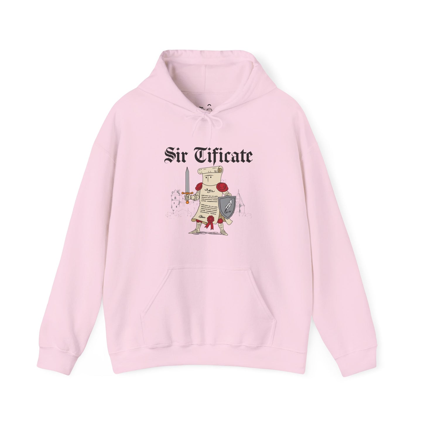 Sir Tificate hoodie design featuring a certificate dressed as a medieval knight