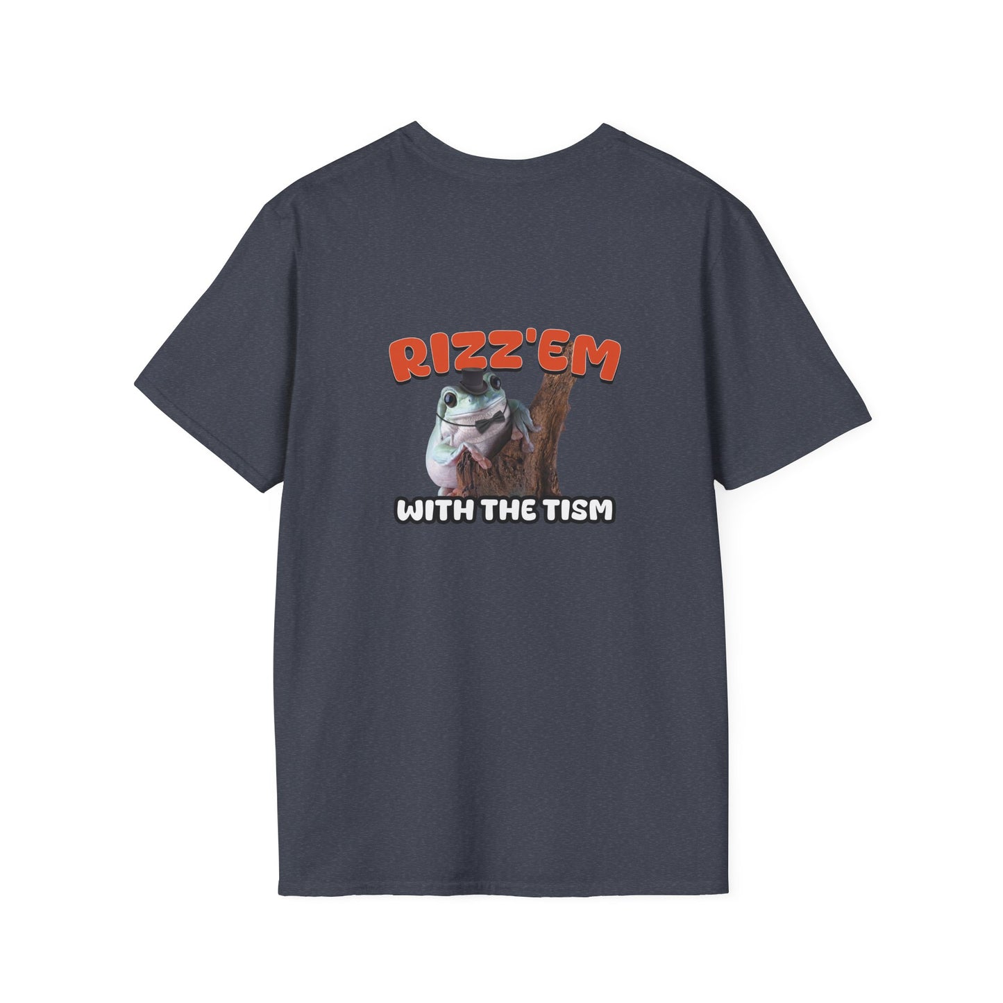 Funny autism parody back print shirt featuring a rizzed-up frog in a top hat and bow tie