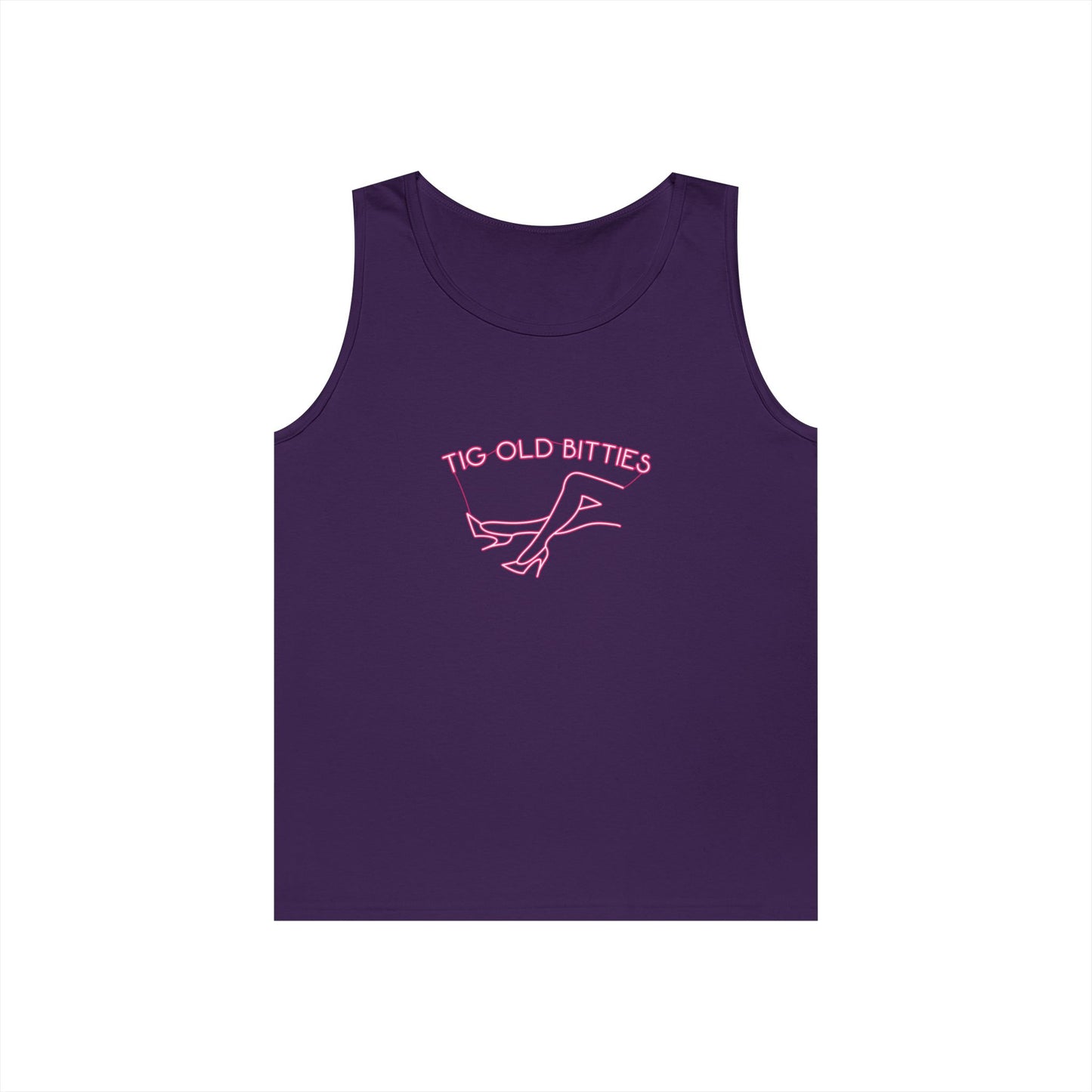 neon sign woman tig ol bitties parody funny tank top design