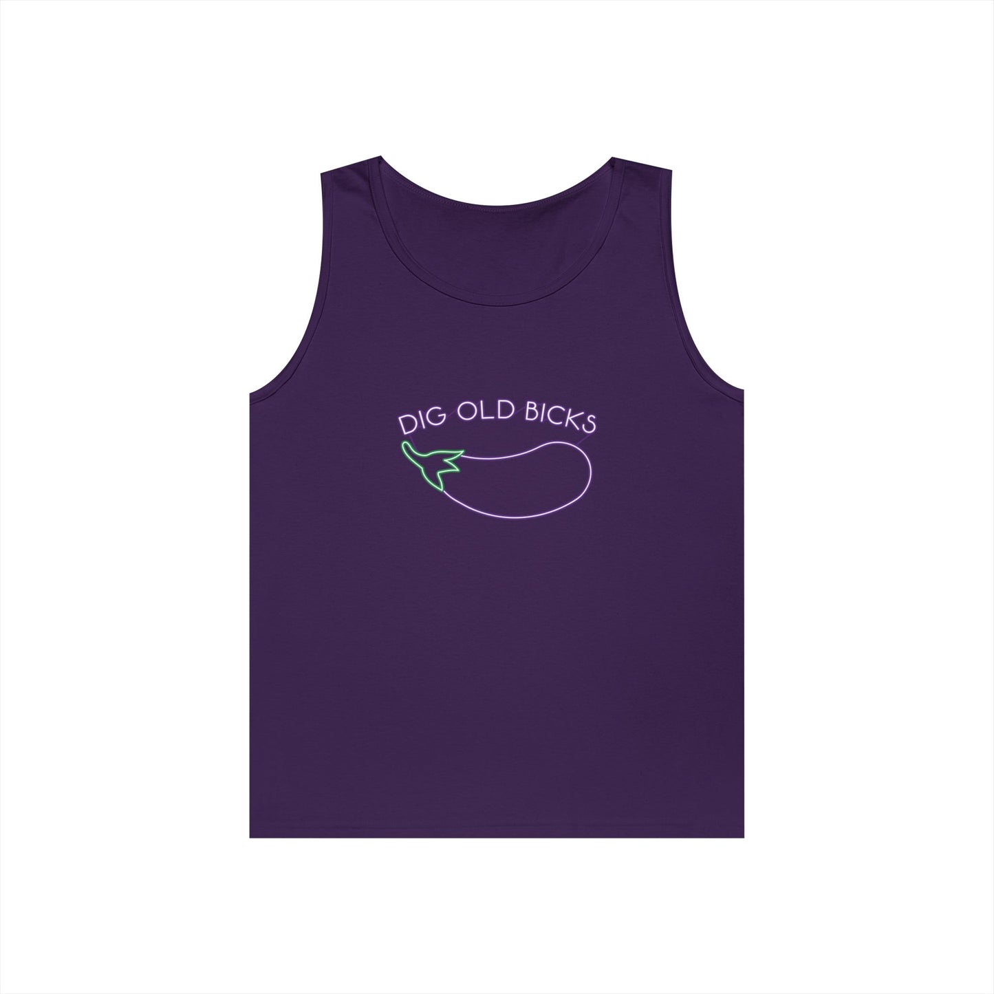 neon sign eggplant dig ol bicks parody funny tank top design