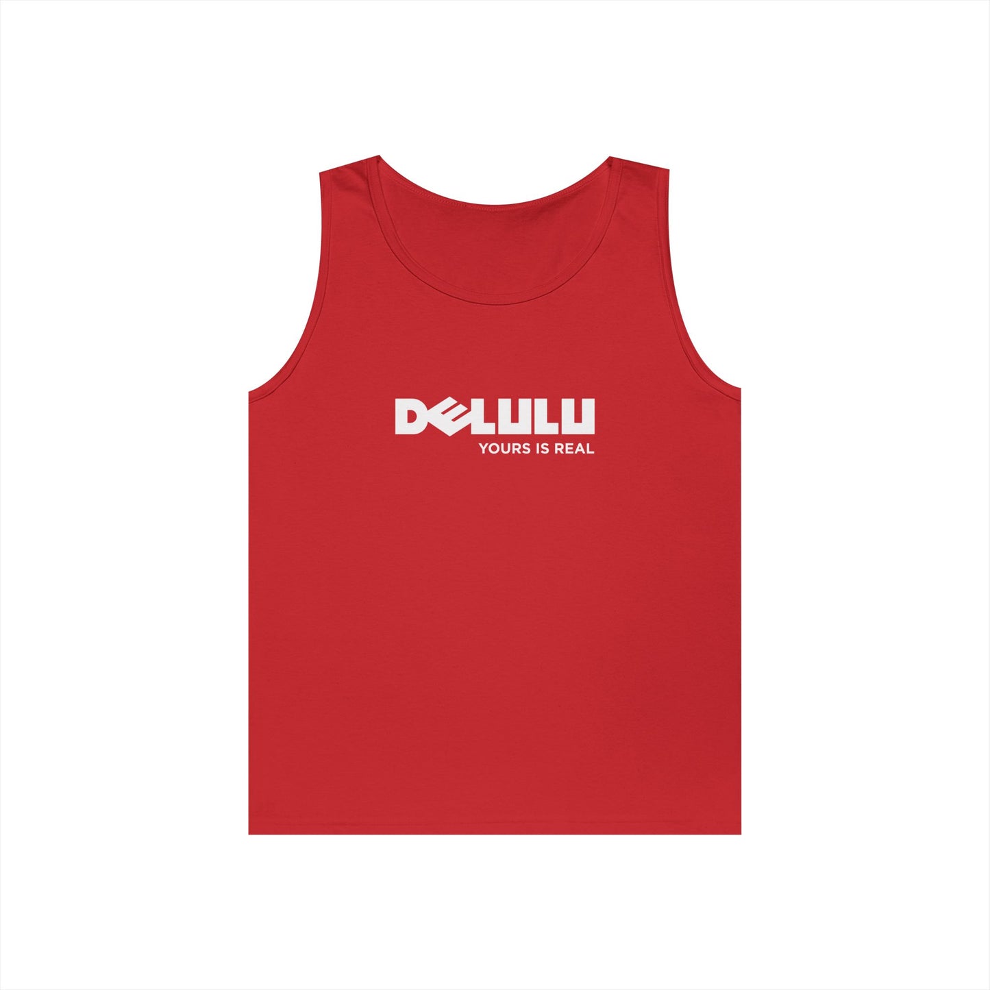 delulu parody logo yours is real slogan funny tank top design