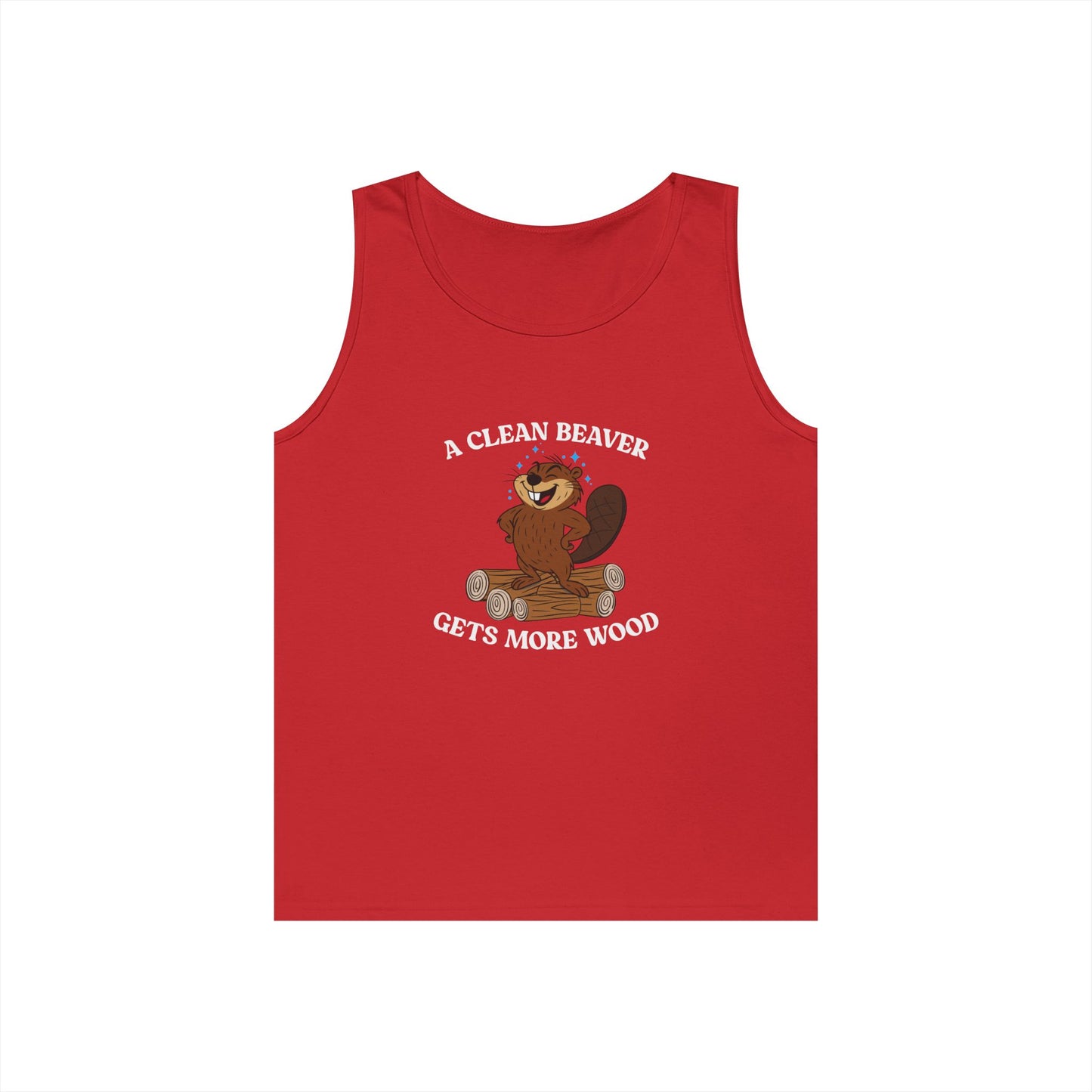 beaver standing on wood pile funny a clean beaver gets more wood adult pun tank top design