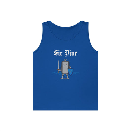 Sir Dine funny medieval tank top with armored sardine can. Clever sardine pun design.