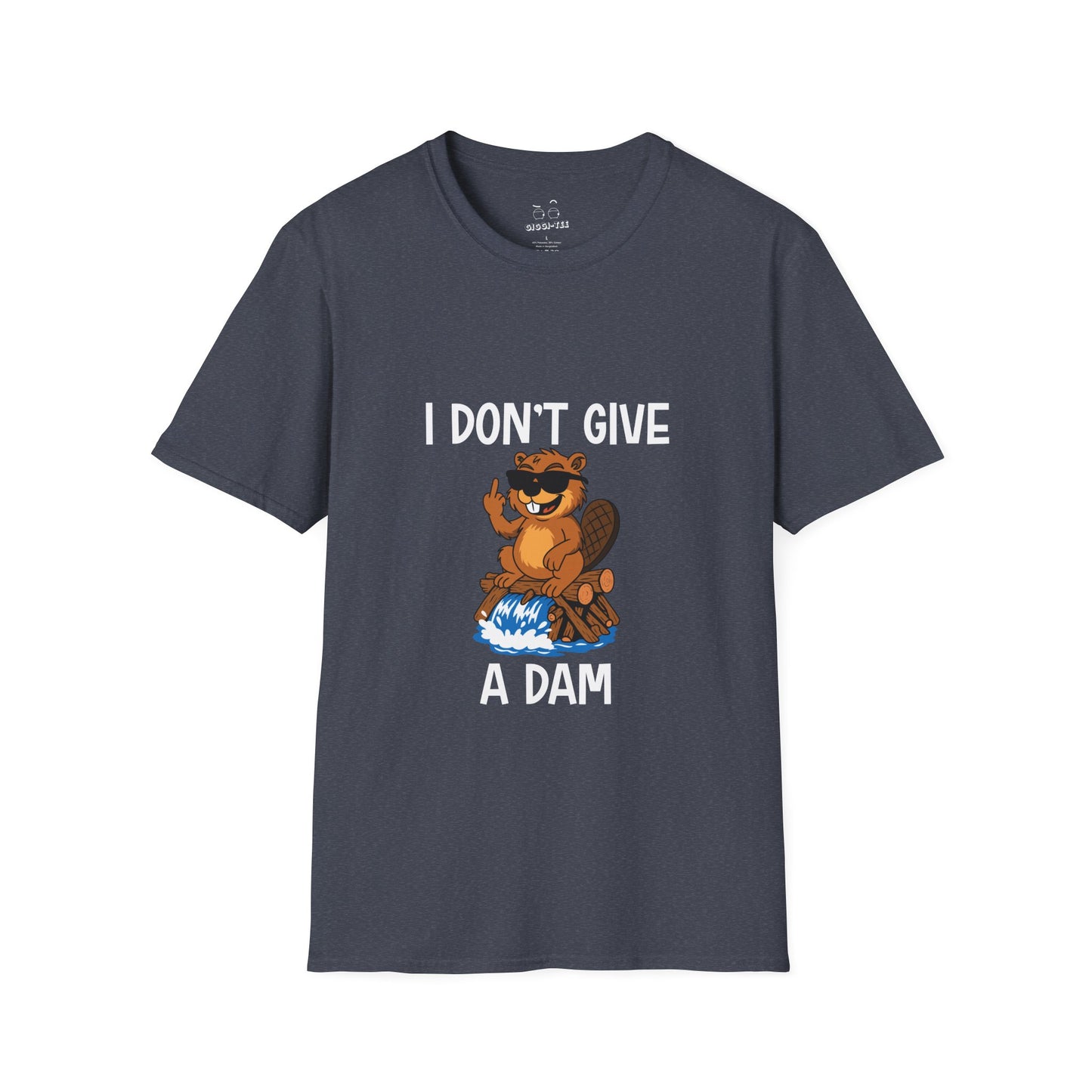 ‘I Don’t Give a Dam’ shirt featuring a cartoon beaver sitting on a dam and giving the middle finger.