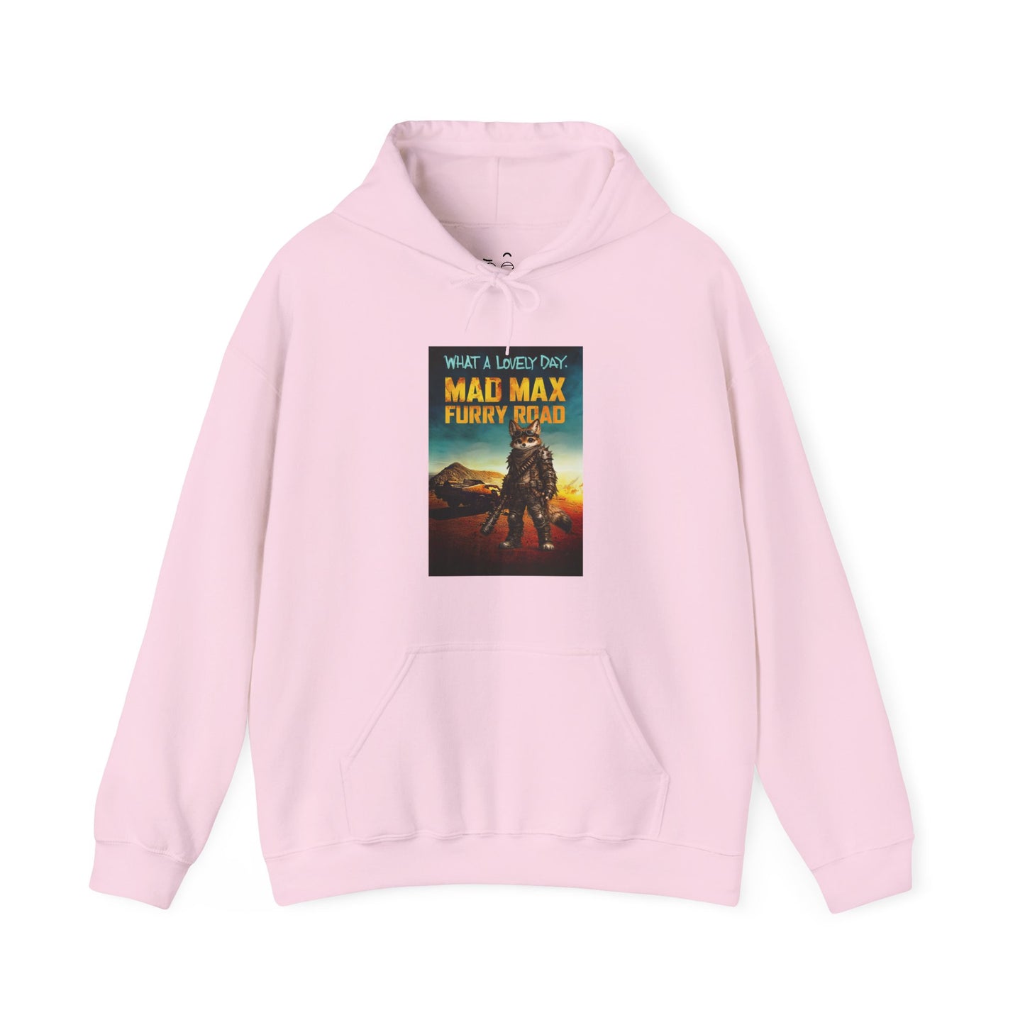 Mad Max Furry Road hoodie design with a furry character parody on a post-apocalyptic movie poster graphic.