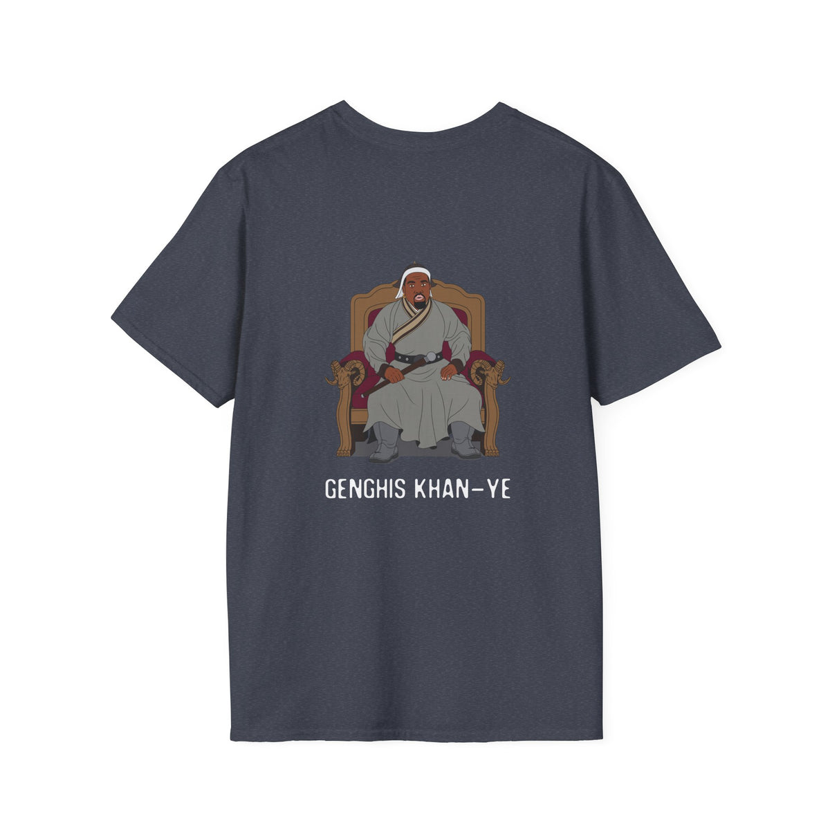 Genghis Khan Ye: Parody back print shirt illustration of Ye dressed as Genghis Khan in Mongolian armor. Funny hip hop culture pun.