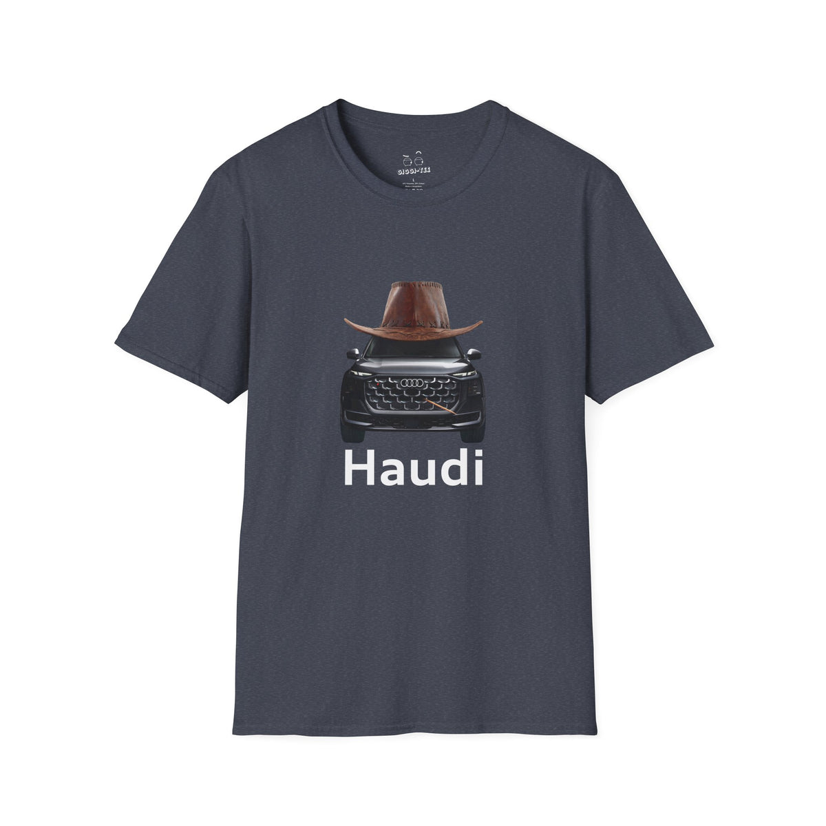 Haudi funny car shirt featuring an Audi with a cowboy hat and toothpick