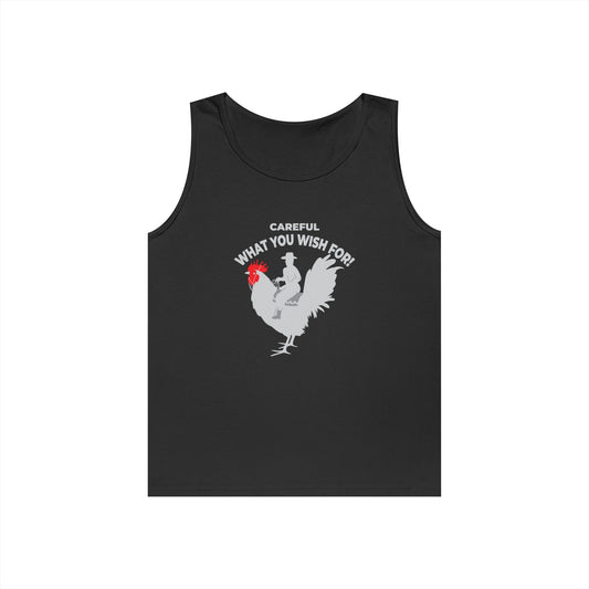 man riding giant rooster genie wish gone wrong funny big cock tank top design