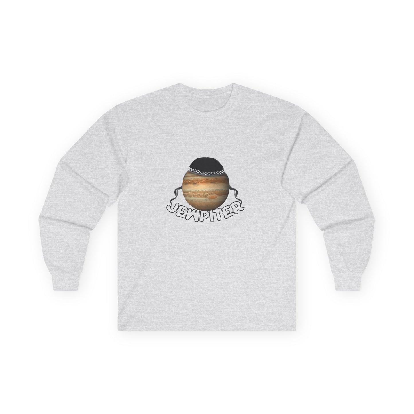 Funny parody of Jupiter with traditional headwear and curls — space-themed pun shirt with cultural twist