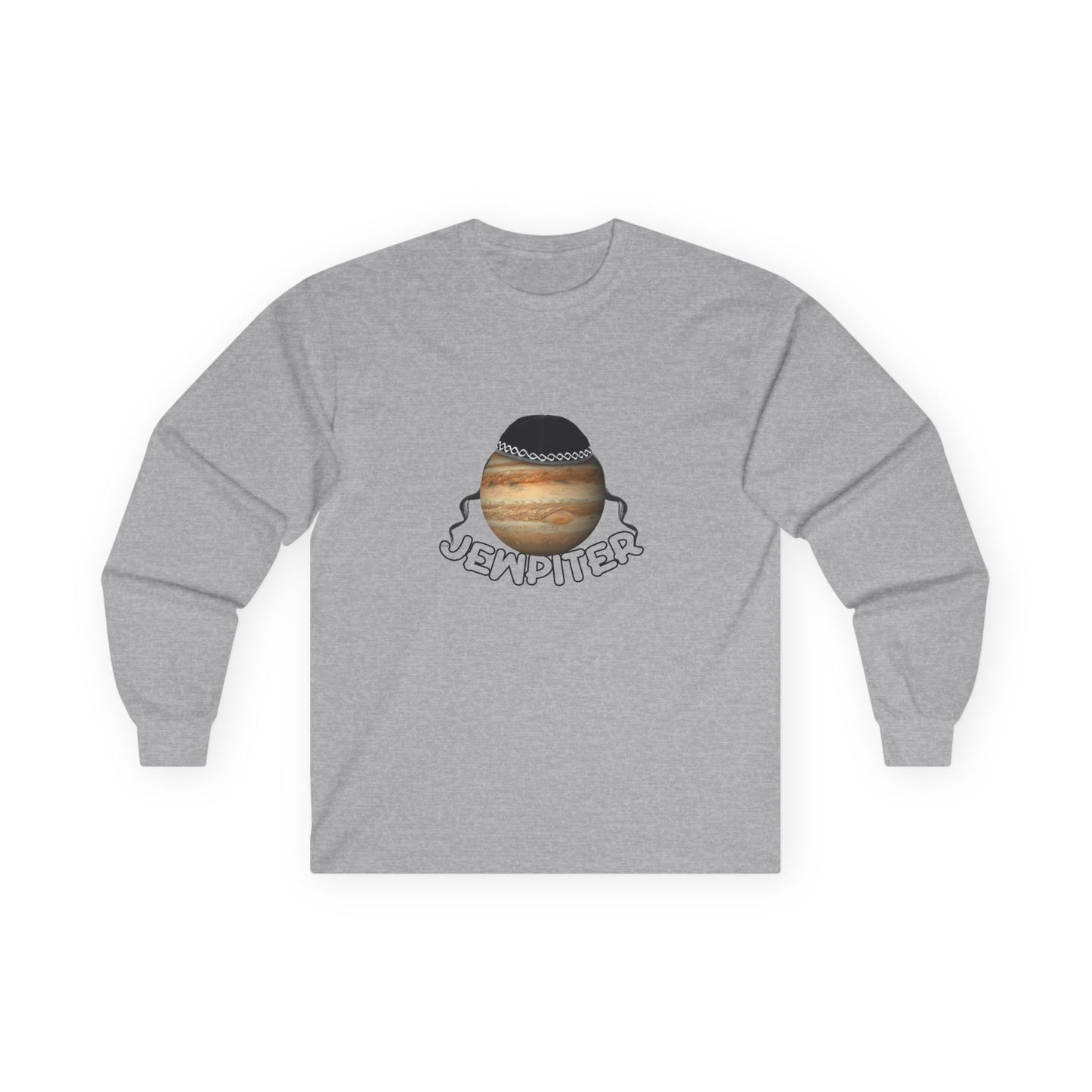 Funny parody of Jupiter with traditional headwear and curls — space-themed pun shirt with cultural twist