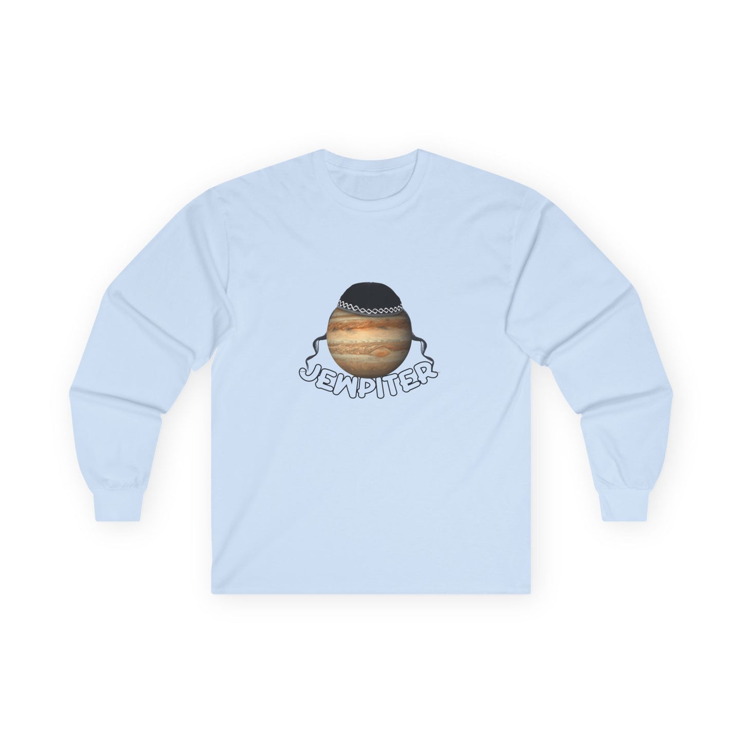 Funny parody of Jupiter with traditional headwear and curls — space-themed pun shirt with cultural twist