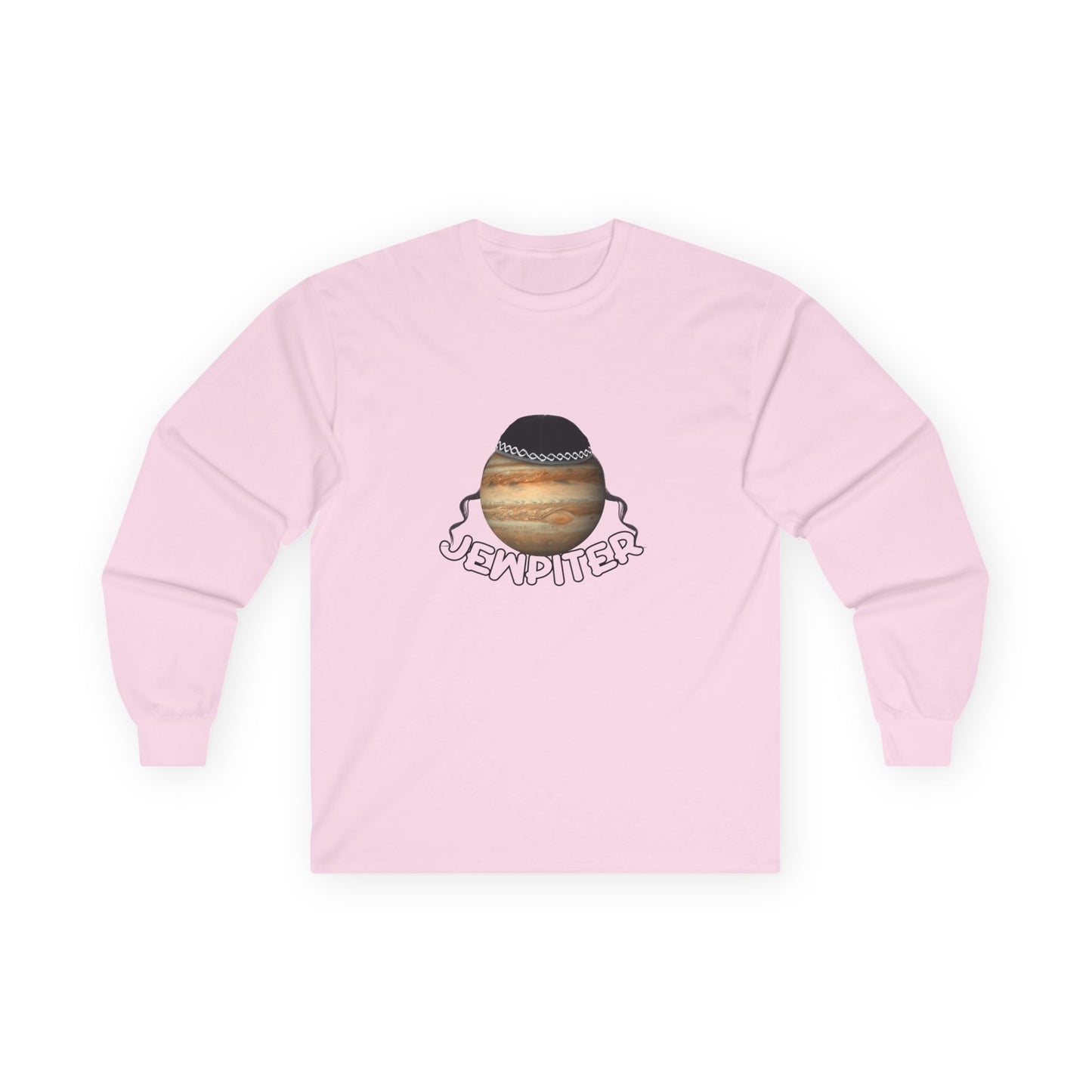 Funny parody of Jupiter with traditional headwear and curls — space-themed pun shirt with cultural twist