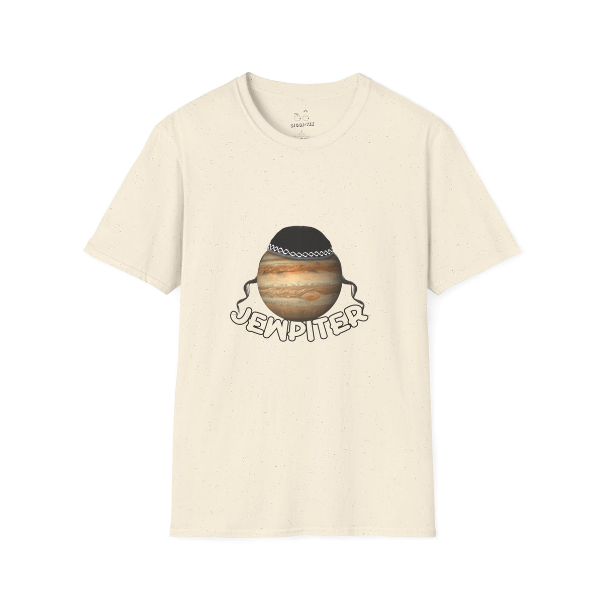 Funny parody of Jupiter with traditional headwear and curls — space-themed pun shirt with cultural twist
