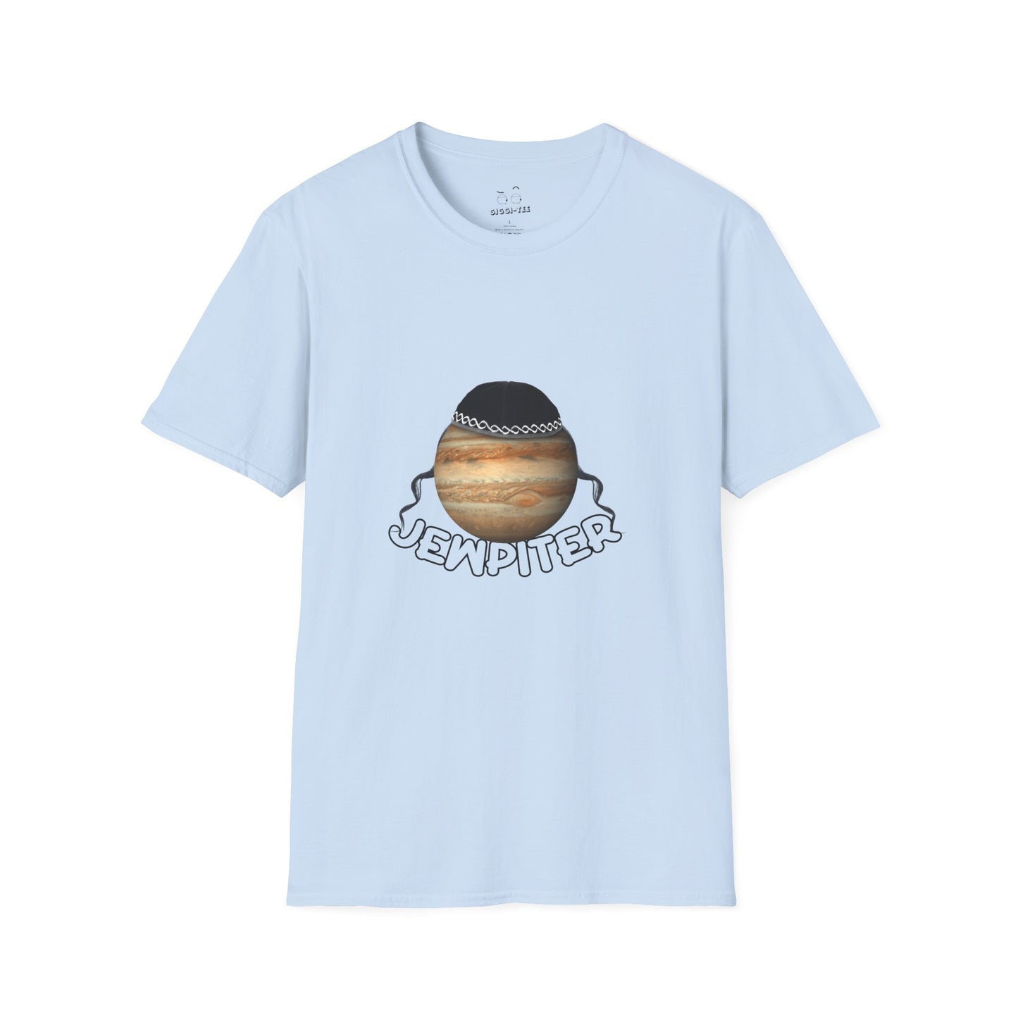 Funny parody of Jupiter with traditional headwear and curls — space-themed pun shirt with cultural twist