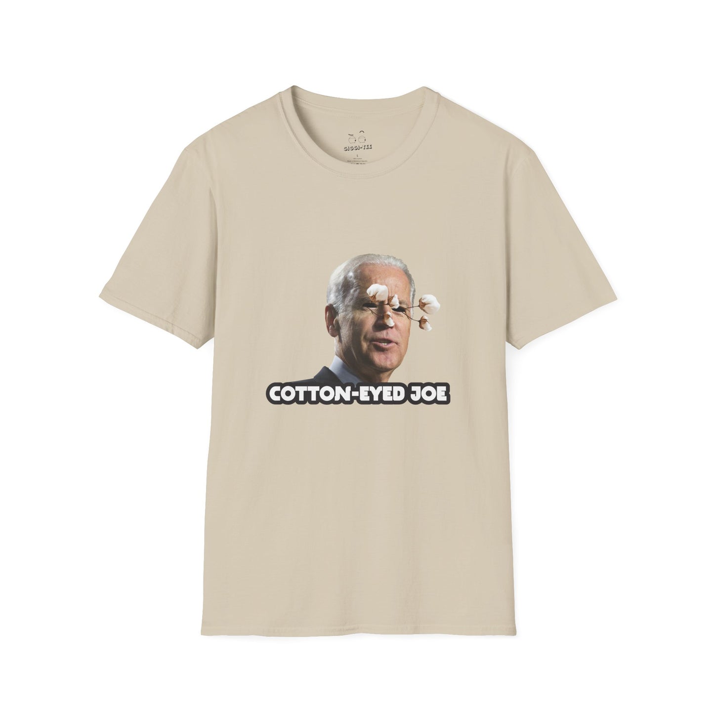 Joe Biden parody with cotton balls coming out of his eyes — funny “Cotton Eyed Joe” pun shirt blending politics and absurd humor