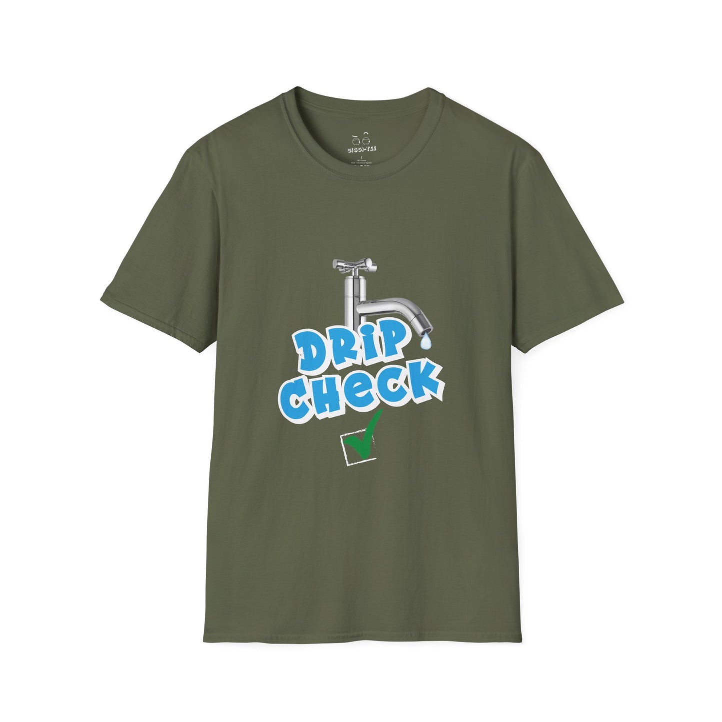 Water tap dripping like your outfit should — Gen Z rizz-core funny t-shirt with literal “drip check” visual