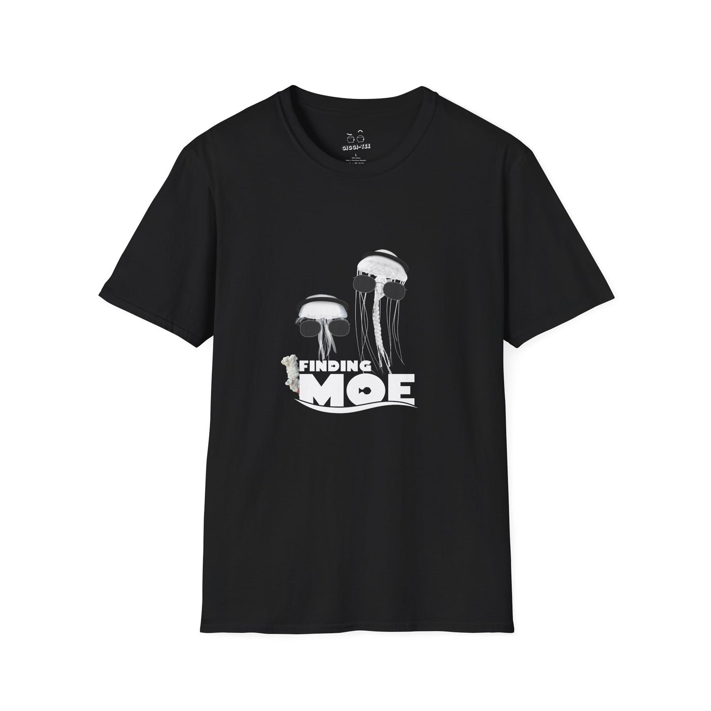 Finding Moe t-shirt parody of Finding Nemo with two jellyfish, one in agal and one in sunglasses, Gulf culture humor shirt.