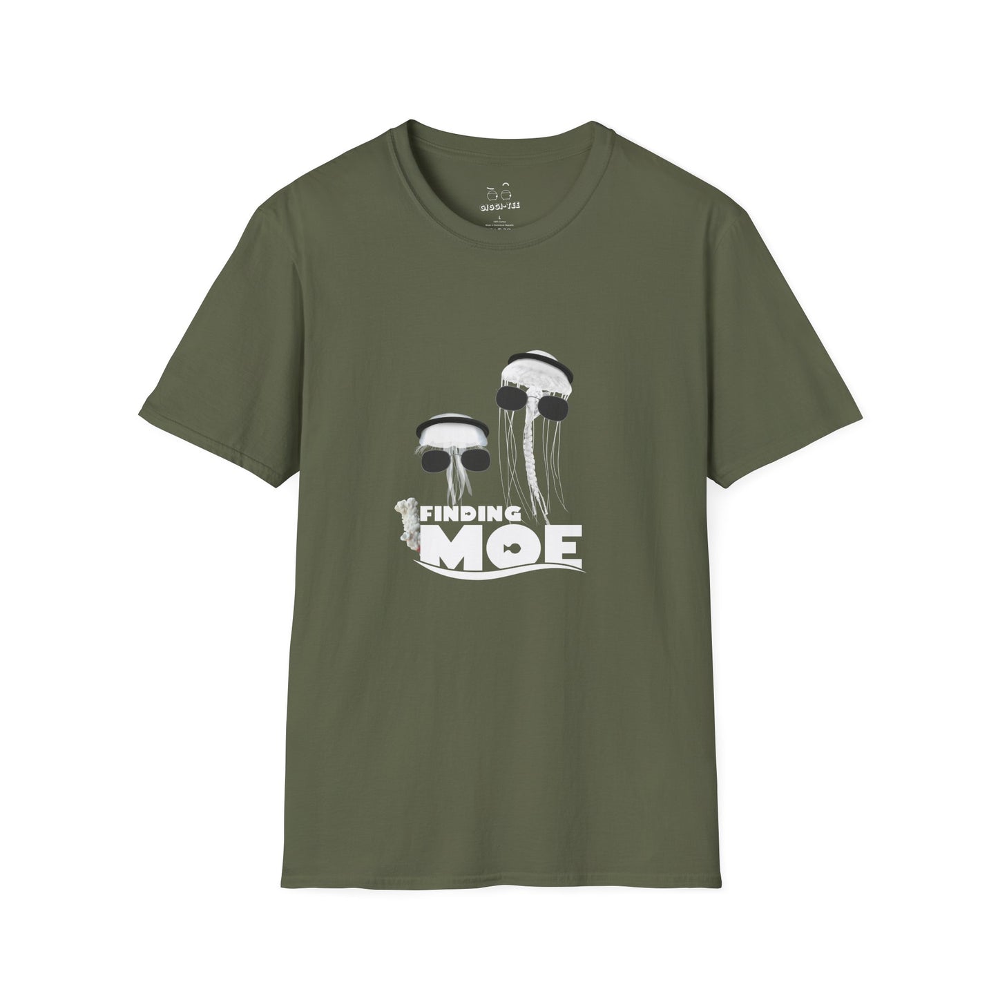 Finding Moe t-shirt parody of Finding Nemo with two jellyfish, one in agal and one in sunglasses, Gulf culture humor shirt.