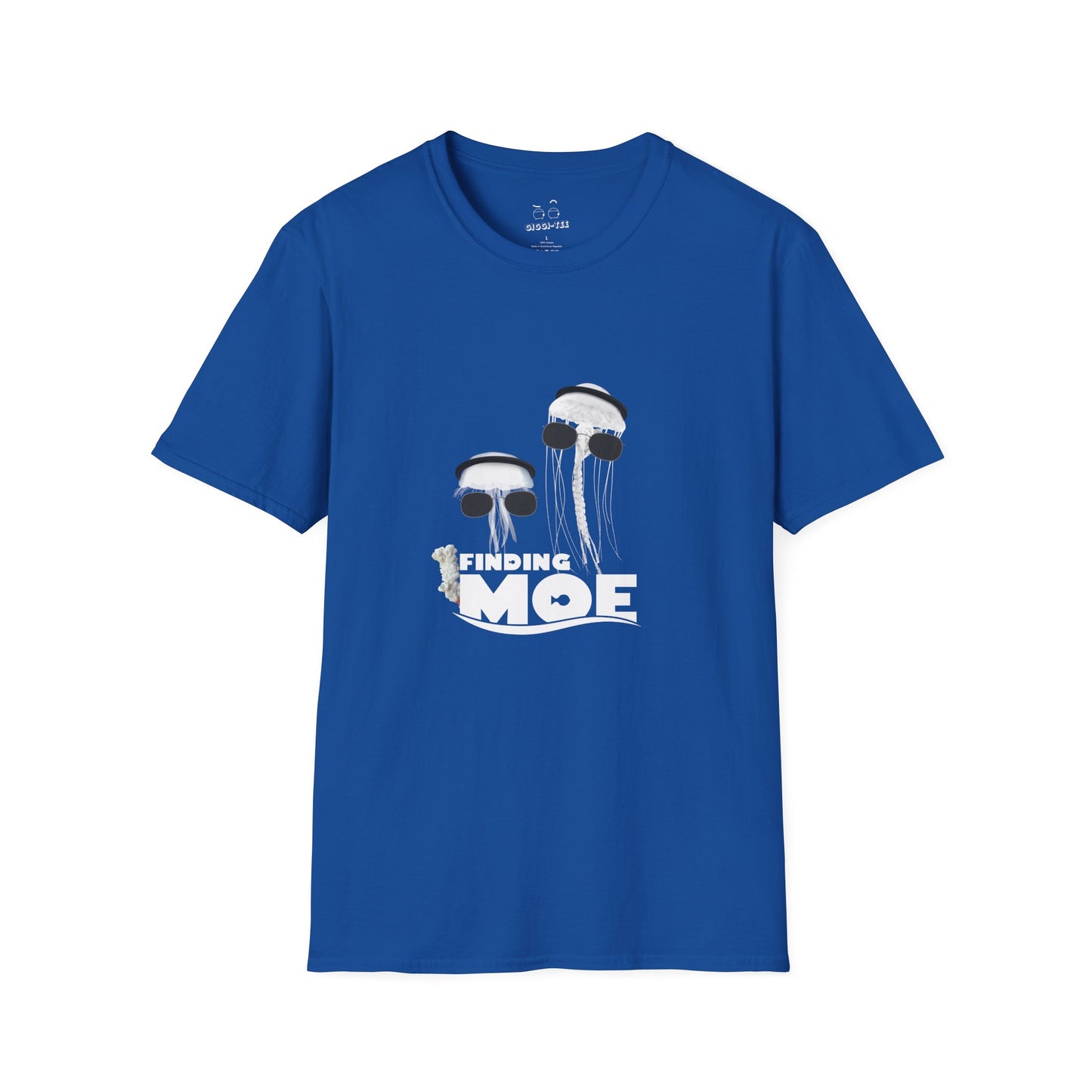 Finding Moe t-shirt parody of Finding Nemo with two jellyfish, one in agal and one in sunglasses, Gulf culture humor shirt.