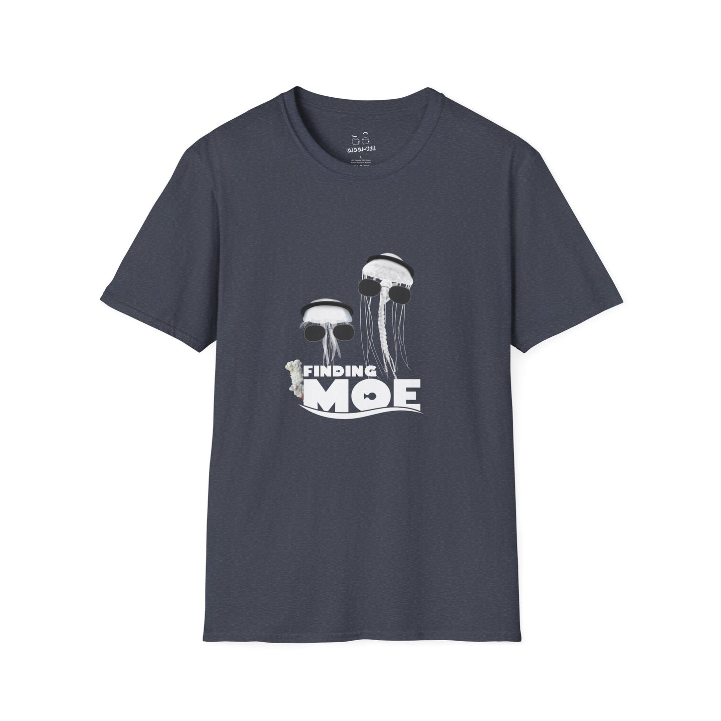 Finding Moe t-shirt parody of Finding Nemo with two jellyfish, one in agal and one in sunglasses, Gulf culture humor shirt.