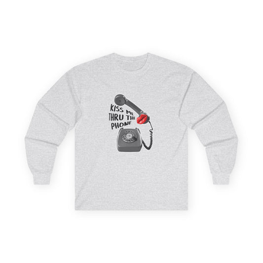 Kiss Me Thru the Phone t-shirt with rotary phone and lips, Soulja Boy inspired shirt, funny music parody tee.