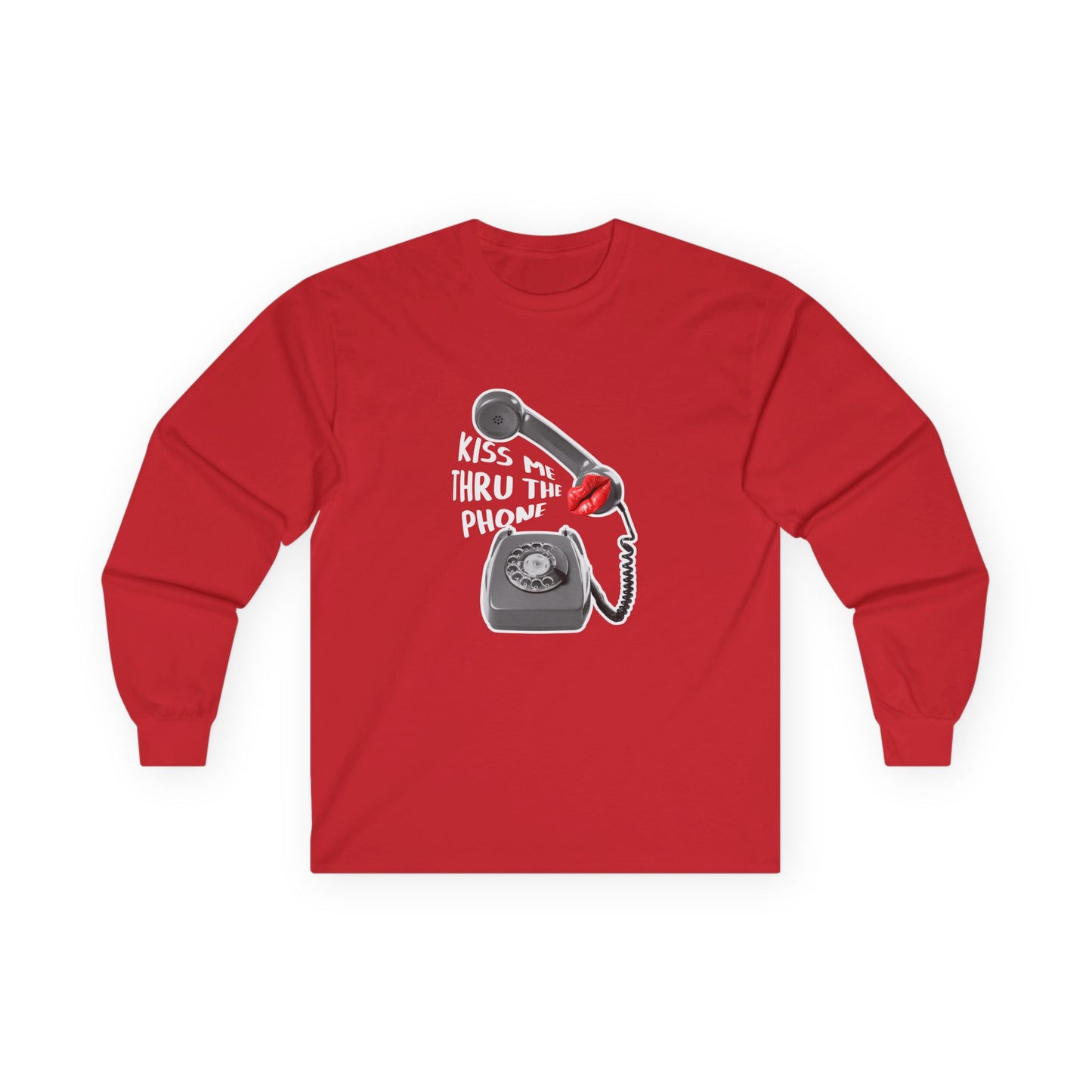 Kiss Me Thru the Phone t-shirt with rotary phone and lips, Soulja Boy inspired shirt, funny music parody tee.