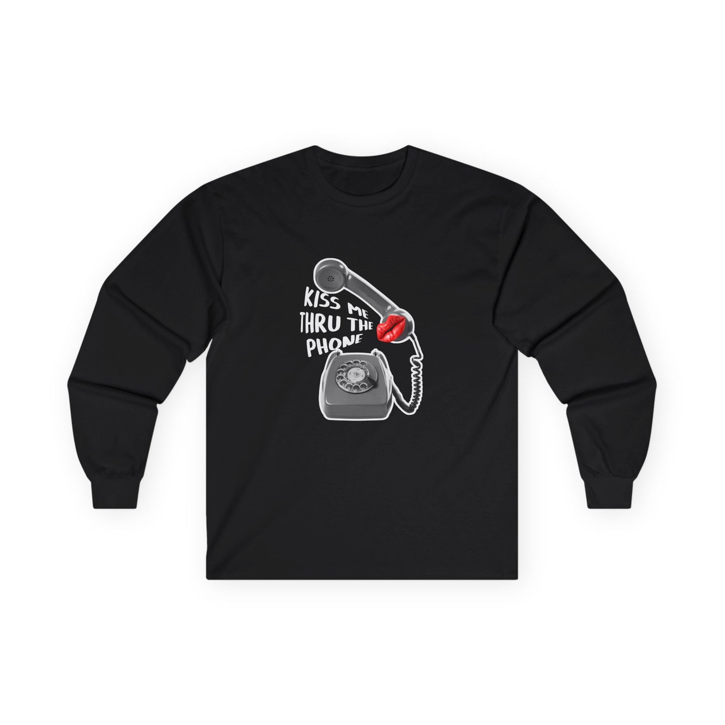 Kiss Me Thru the Phone t-shirt with rotary phone and lips, Soulja Boy inspired shirt, funny music parody tee.