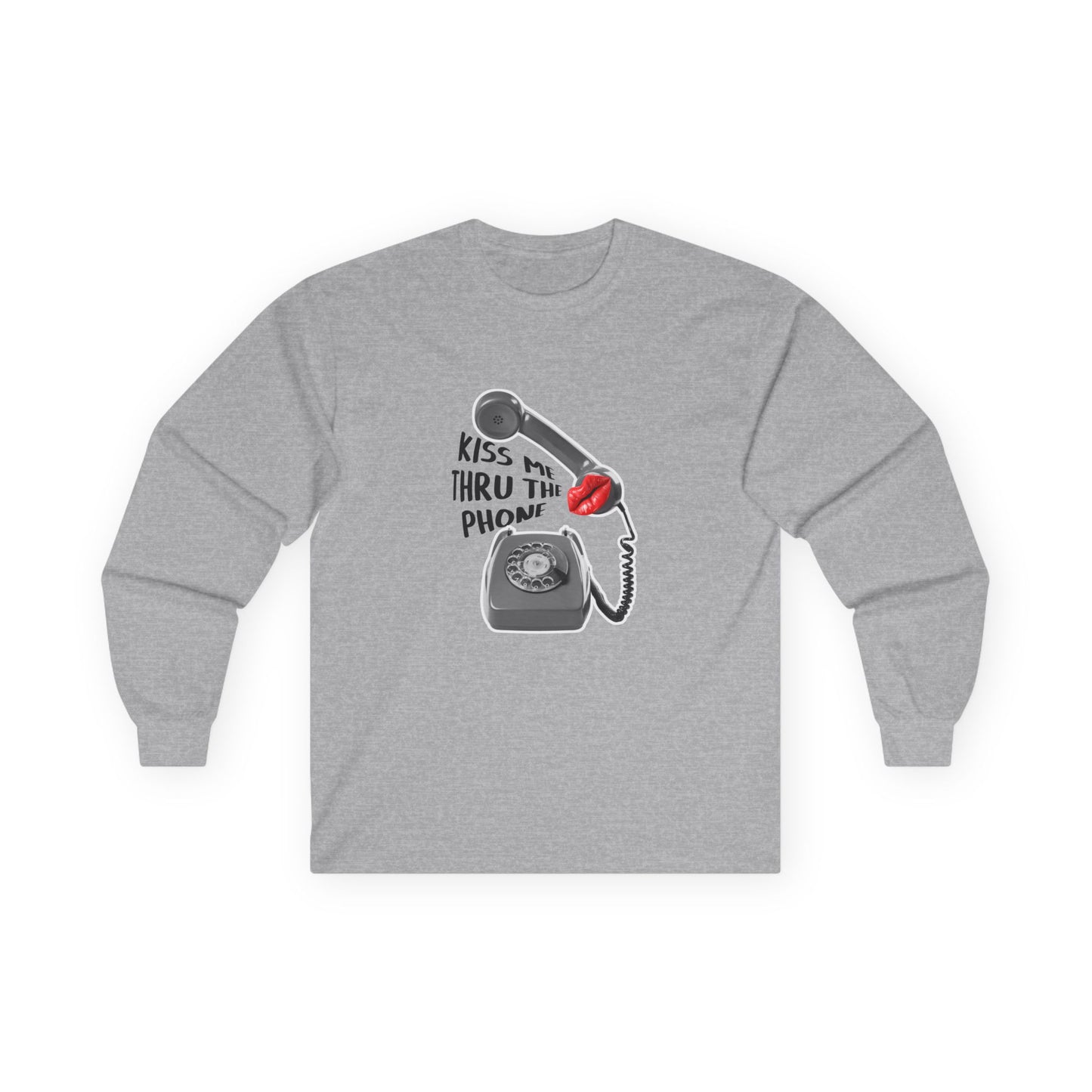 Kiss Me Thru the Phone t-shirt with rotary phone and lips, Soulja Boy inspired shirt, funny music parody tee.