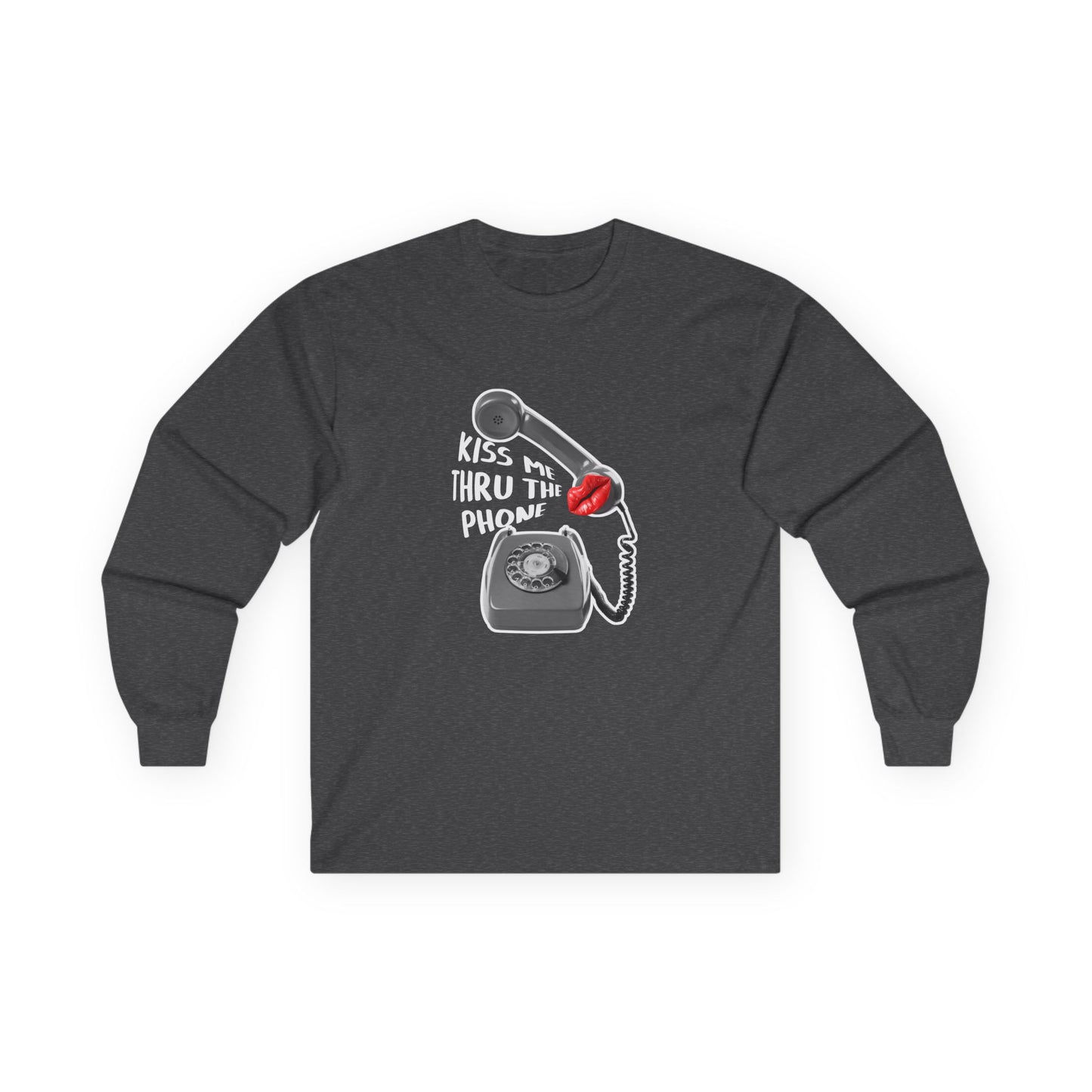 Kiss Me Thru the Phone t-shirt with rotary phone and lips, Soulja Boy inspired shirt, funny music parody tee.