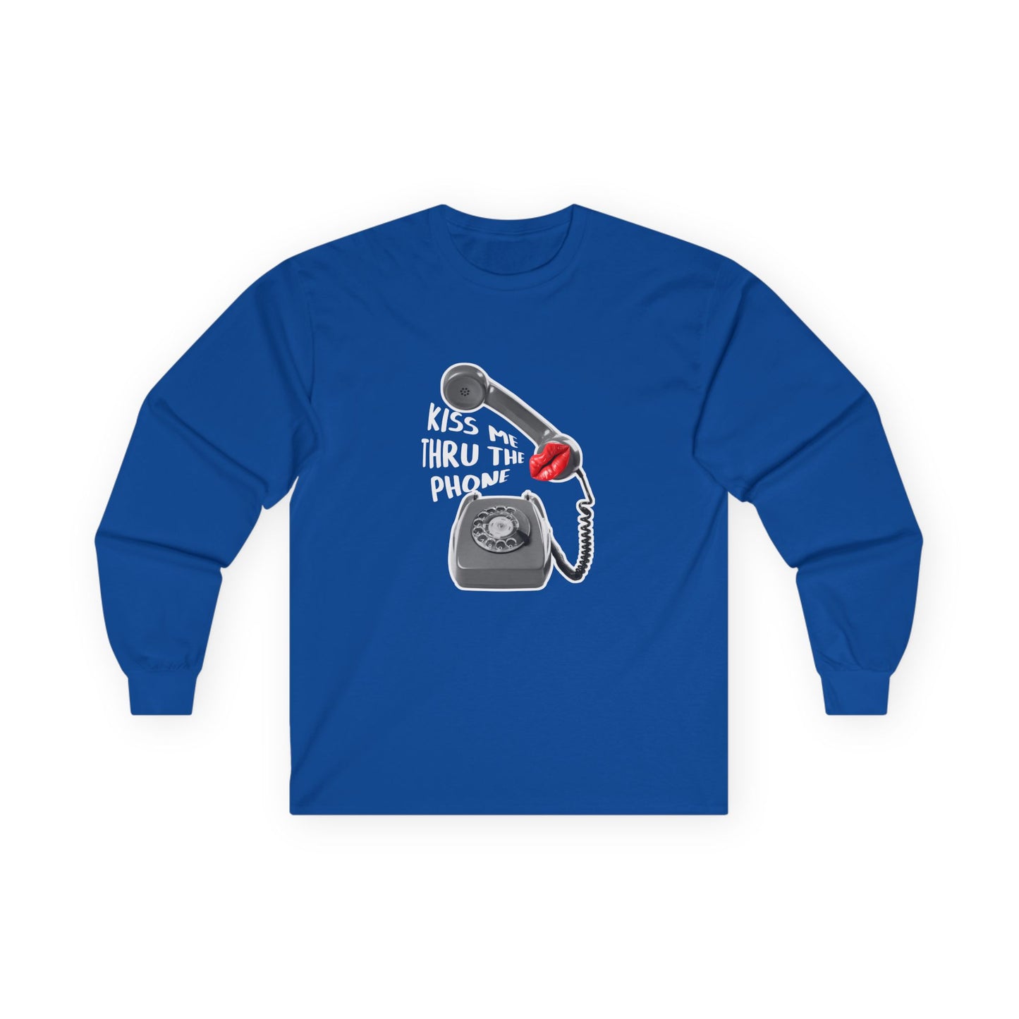 Kiss Me Thru the Phone t-shirt with rotary phone and lips, Soulja Boy inspired shirt, funny music parody tee.