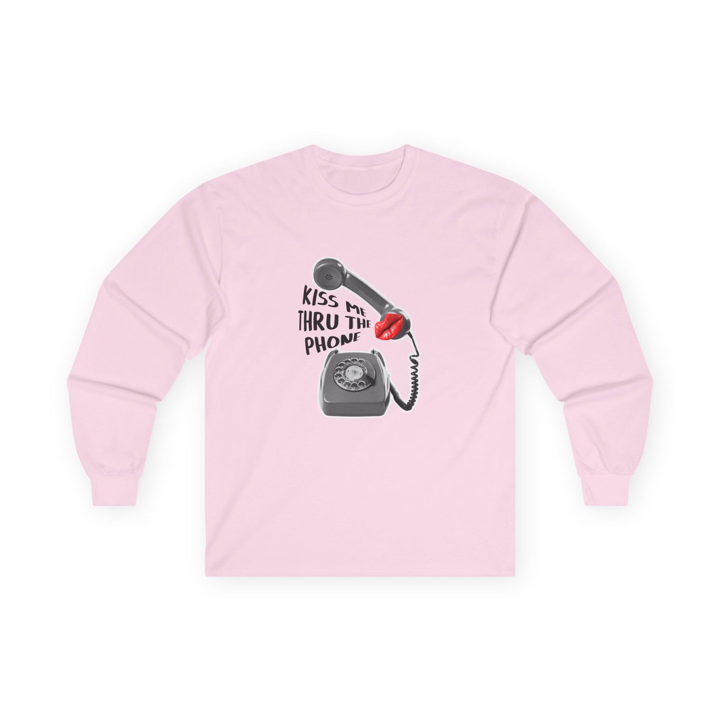 Kiss Me Thru the Phone t-shirt with rotary phone and lips, Soulja Boy inspired shirt, funny music parody tee.