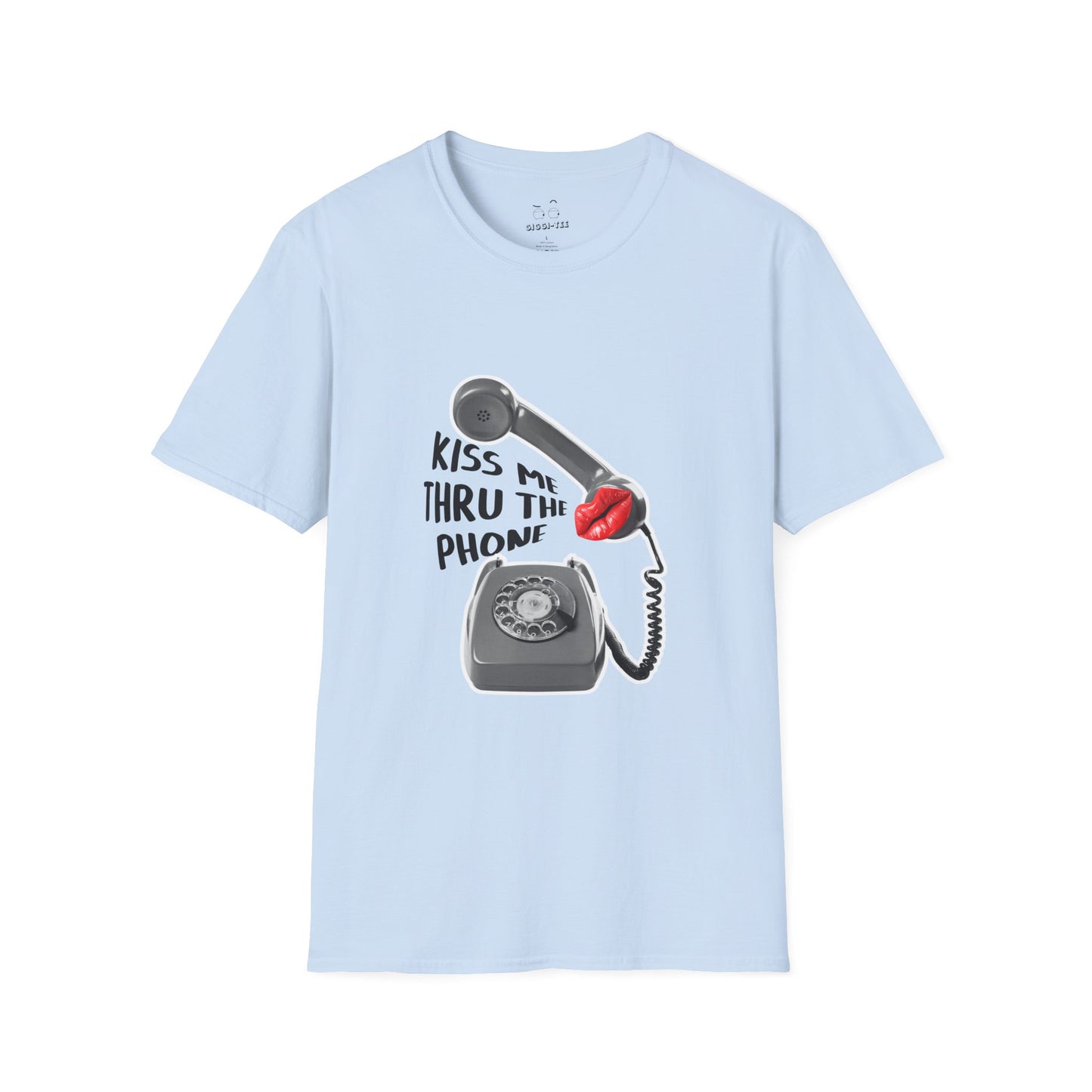 Kiss Me Thru the Phone t-shirt with rotary phone and lips, Soulja Boy inspired shirt, funny music parody tee.