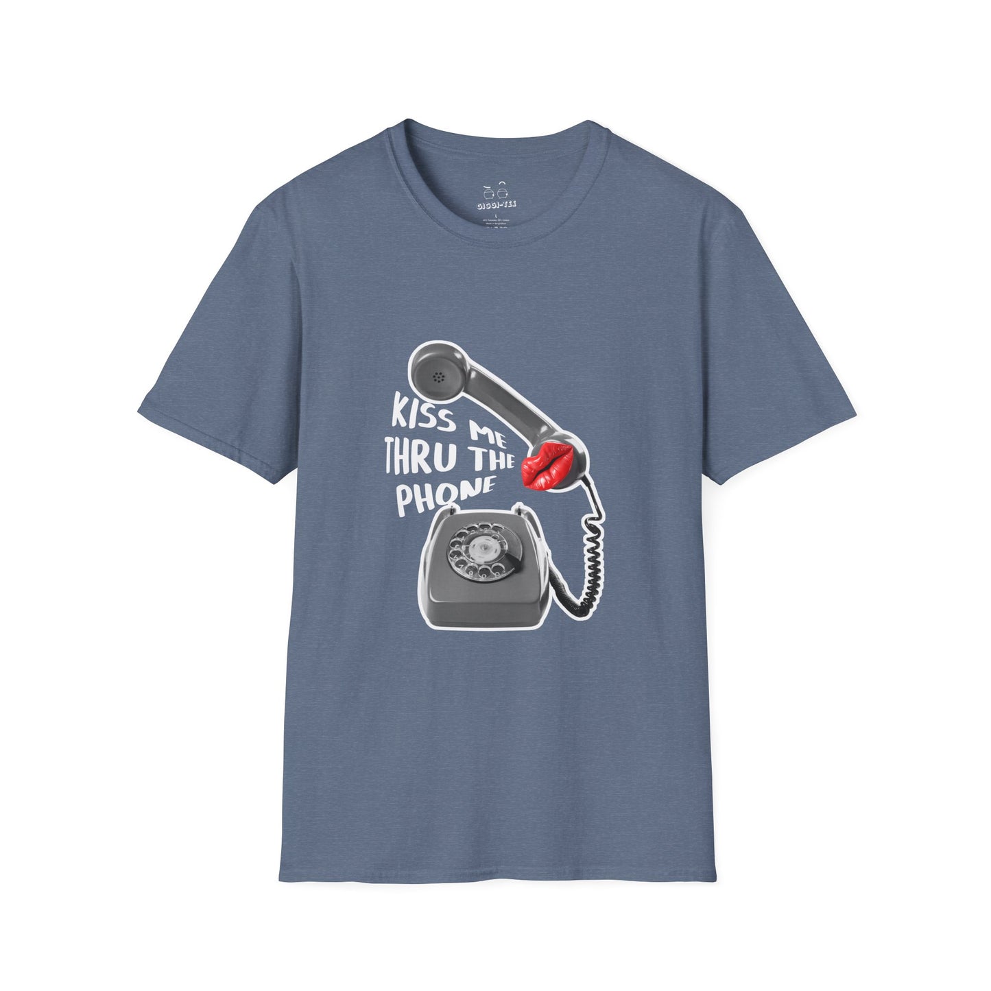 Kiss Me Thru the Phone t-shirt with rotary phone and lips, Soulja Boy inspired shirt, funny music parody tee.