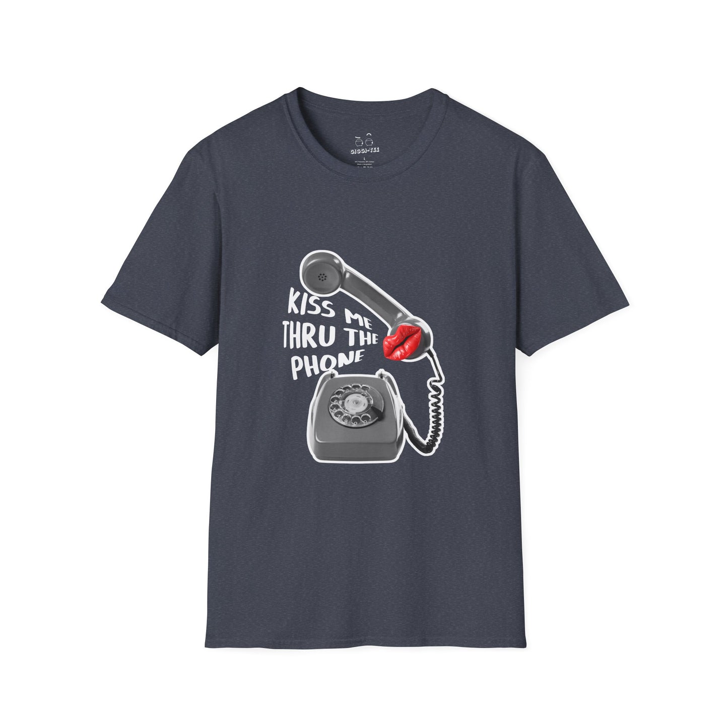 Kiss Me Thru the Phone t-shirt with rotary phone and lips, Soulja Boy inspired shirt, funny music parody tee.