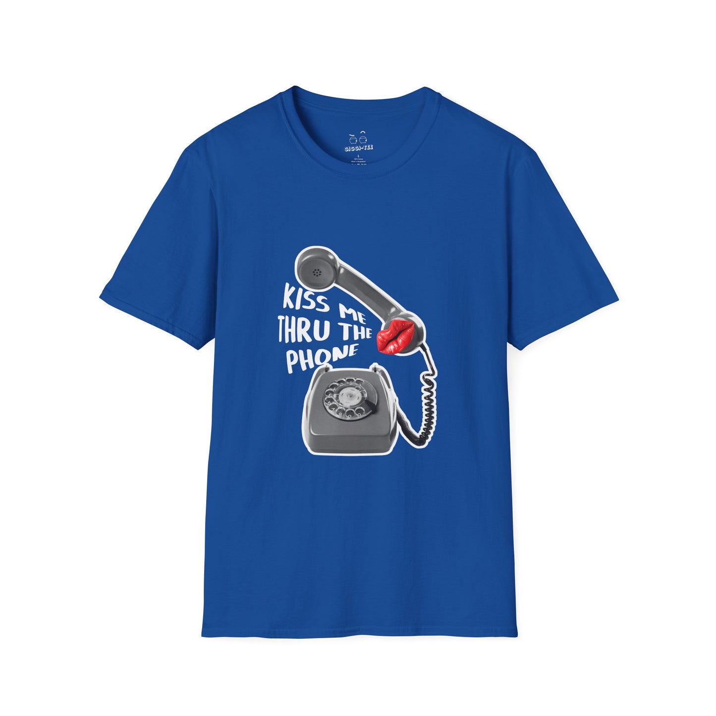 Kiss Me Thru the Phone t-shirt with rotary phone and lips, Soulja Boy inspired shirt, funny music parody tee.