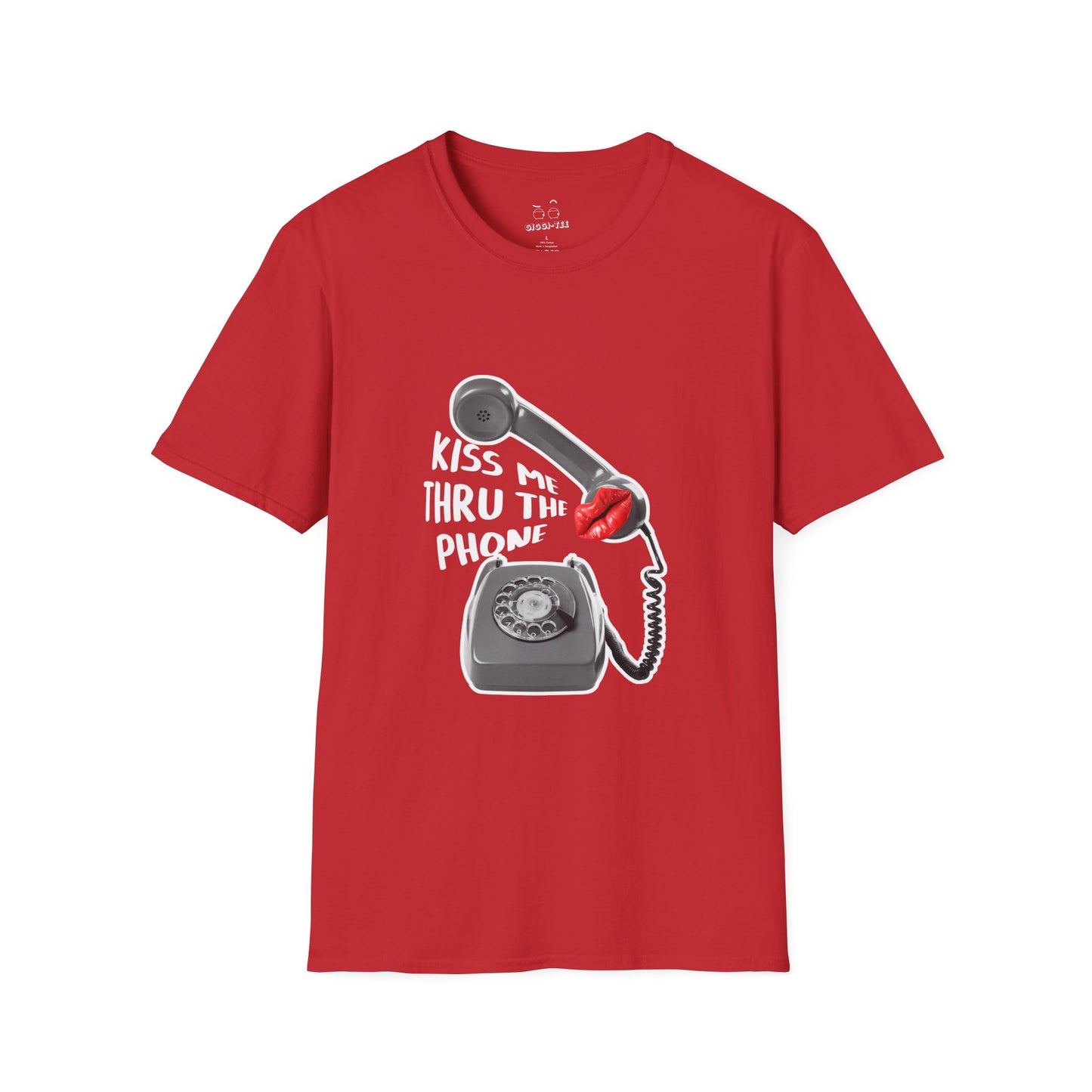 Kiss Me Thru the Phone t-shirt with rotary phone and lips, Soulja Boy inspired shirt, funny music parody tee.