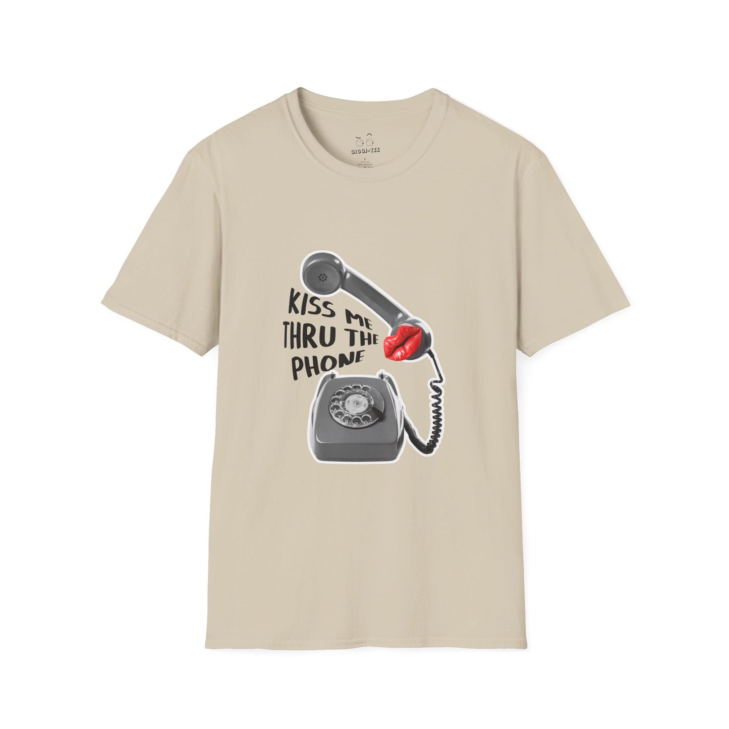 Kiss Me Thru the Phone t-shirt with rotary phone and lips, Soulja Boy inspired shirt, funny music parody tee.