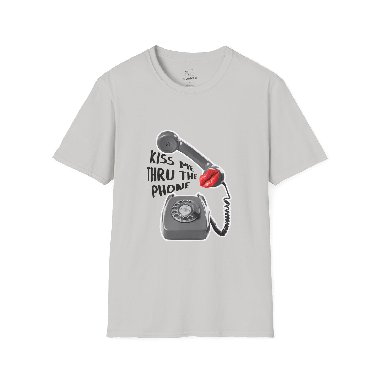 Kiss Me Thru the Phone t-shirt with rotary phone and lips, Soulja Boy inspired shirt, funny music parody tee.