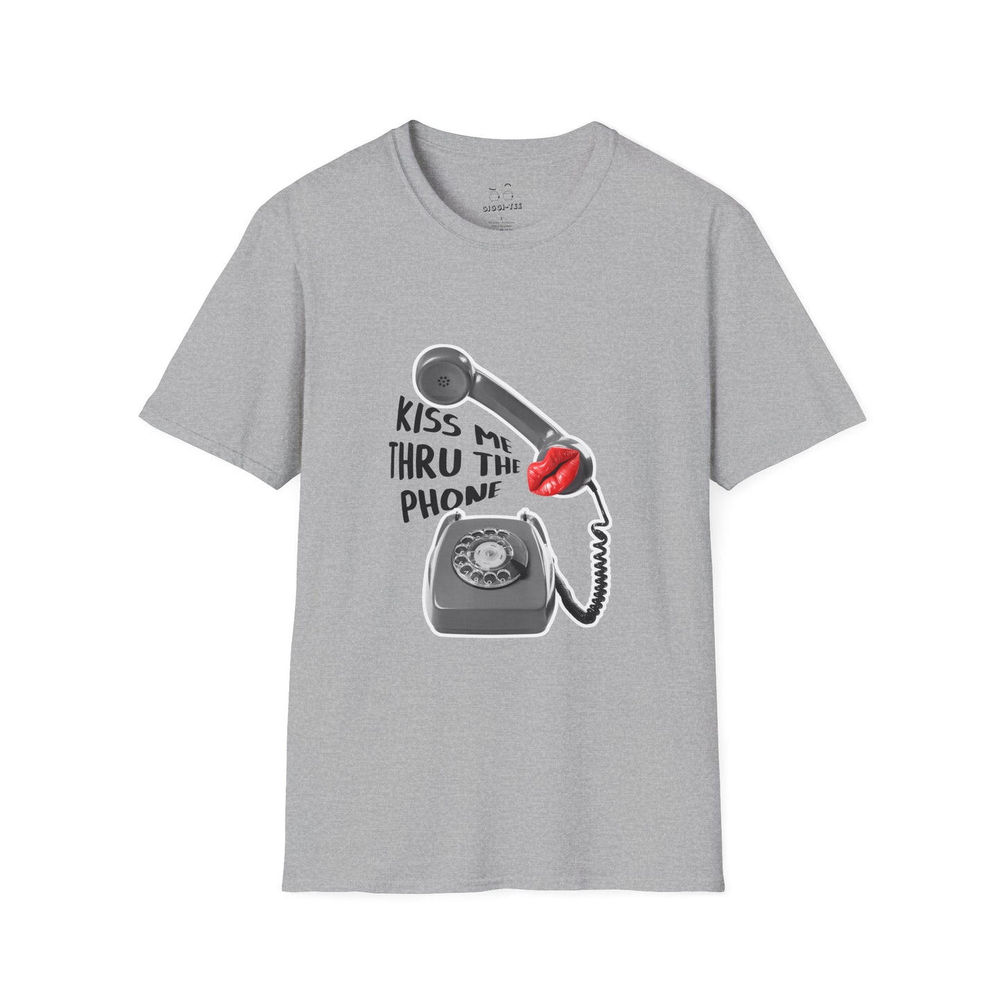 Kiss Me Thru the Phone t-shirt with rotary phone and lips, Soulja Boy inspired shirt, funny music parody tee.