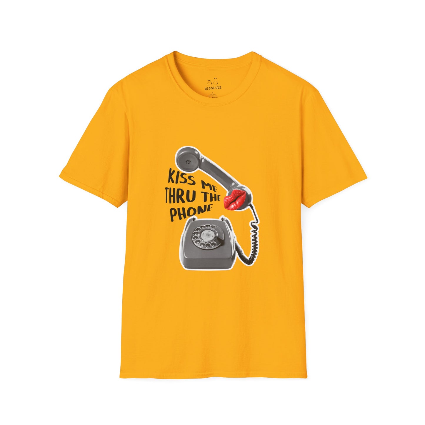 Kiss Me Thru the Phone t-shirt with rotary phone and lips, Soulja Boy inspired shirt, funny music parody tee.