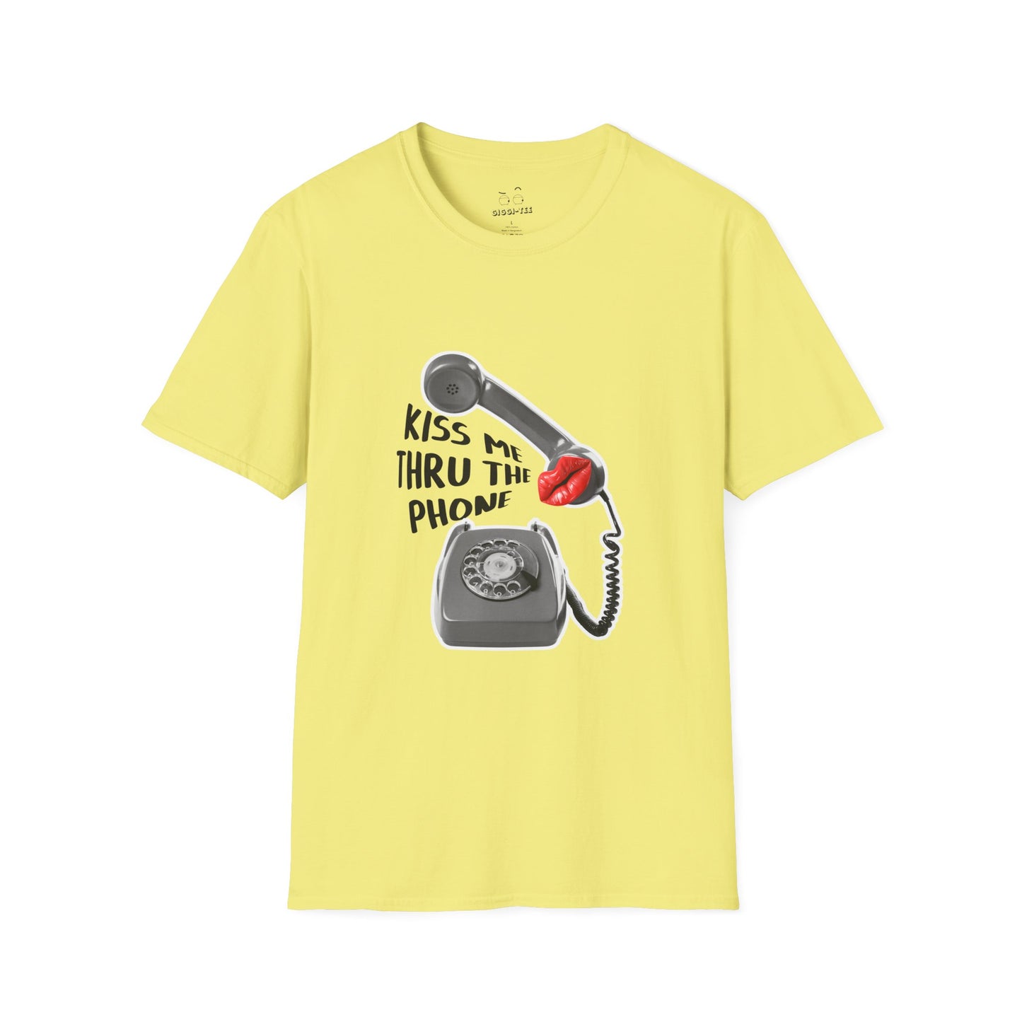 Kiss Me Thru the Phone t-shirt with rotary phone and lips, Soulja Boy inspired shirt, funny music parody tee.