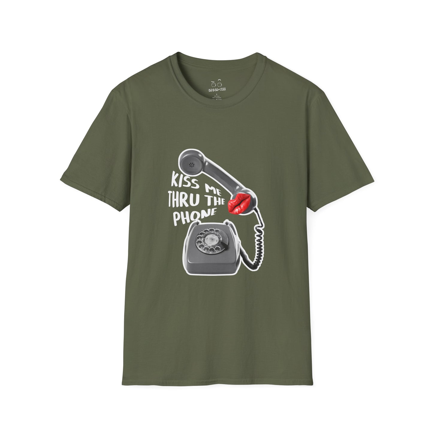 Kiss Me Thru the Phone t-shirt with rotary phone and lips, Soulja Boy inspired shirt, funny music parody tee.